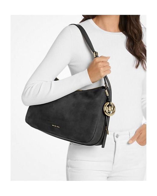 Michael Kors Black Michael Logo Charm Curved Shoulder Bag