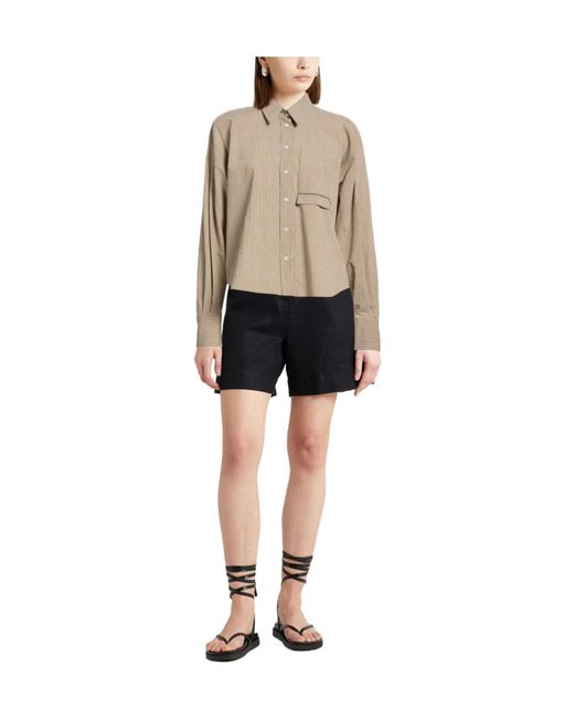 Brunello Cucinelli Natural Striped Long-Sleeve Shirt