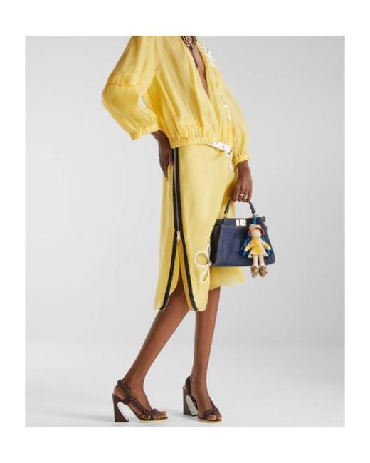Fendi Yellow Floral Cut-Out Zip-Detailed Midi Skirt