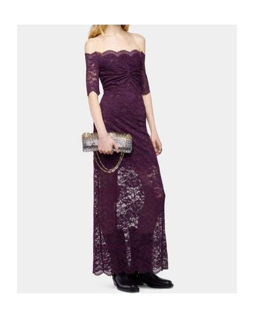 Rabanne Purple Rabanne Short Sleeve Lace Maxi Dress
