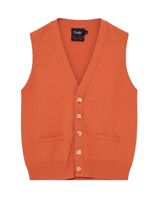 Drake's Orange V-Neck Cardigan for men