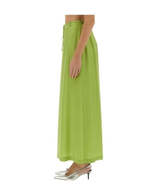 Alysi Green Slit-Detailed Drawstring Maxi Skirt
