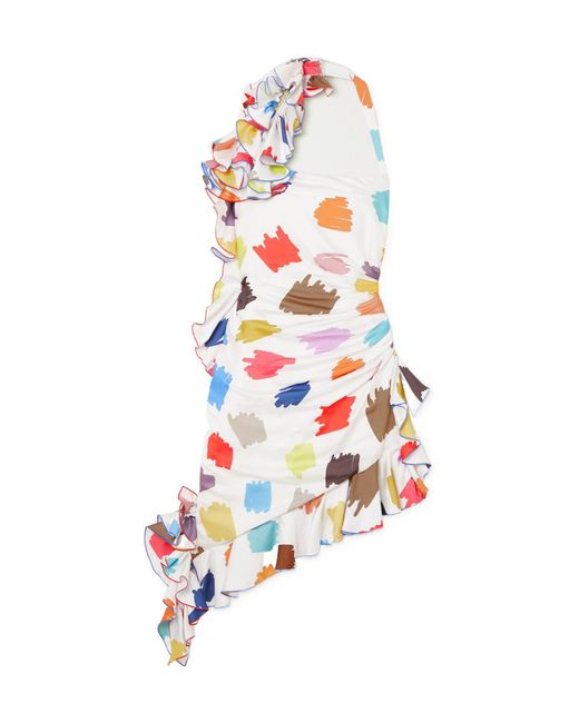 Halpern White Colorful Printed Dress