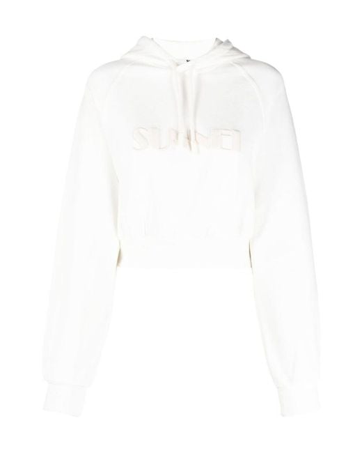 Sunnei White Long-Sleeved Cropped Hoodie