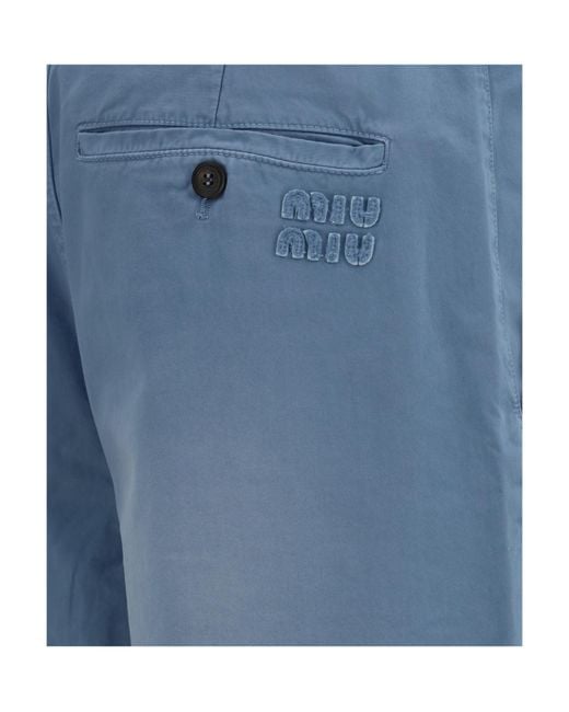 Miu Miu Blue Garment-Dyed Twill Pants
