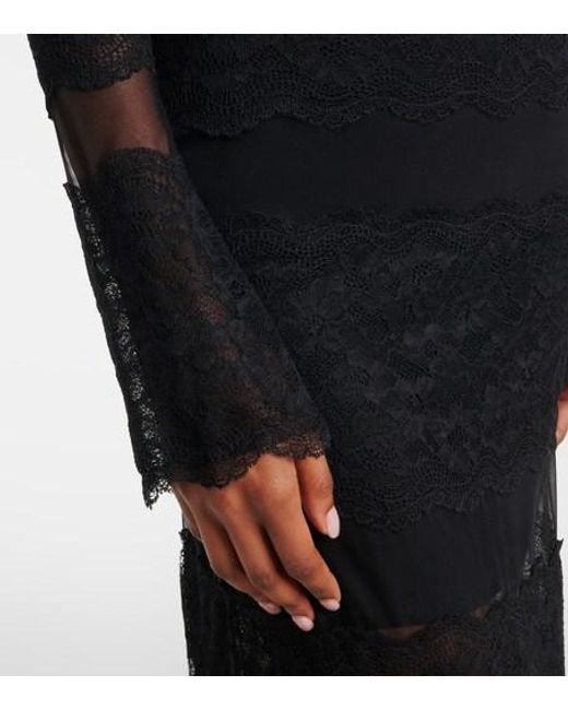 Blumarine Black Off-Shoulder Lace Tulle Maxi Dress