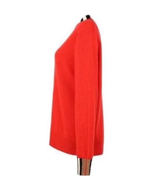 Burberry Red Striped Crew Neck Sweater