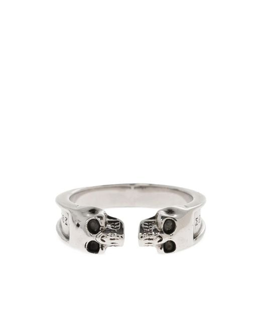 McQueen White Skull Embellished Ring for men