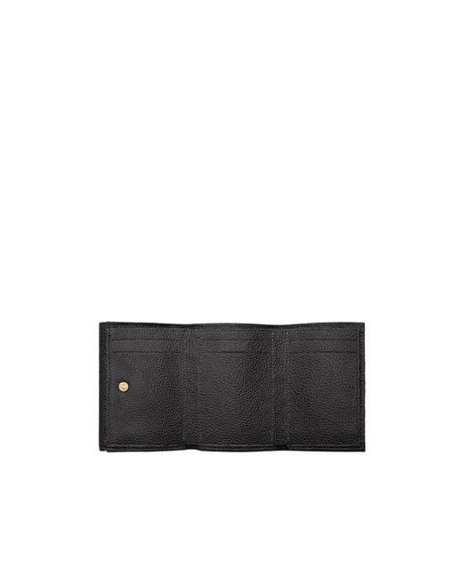 Longchamp Black Compact Trifold Leather Wallet