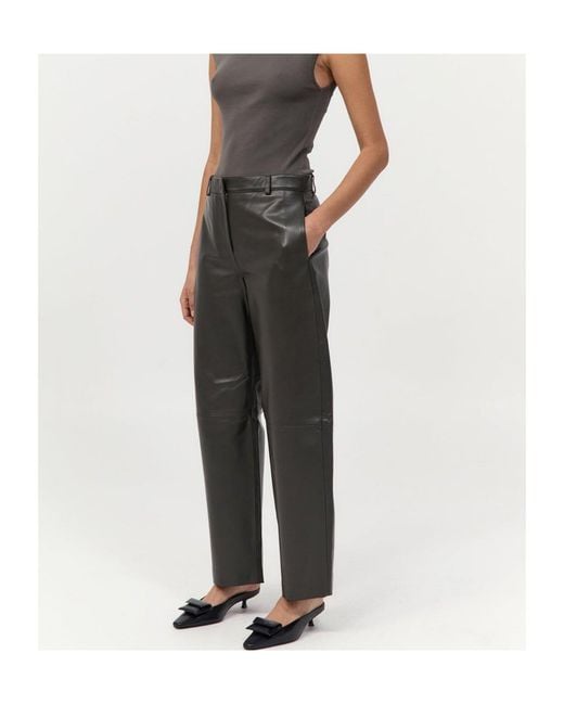 St. Agni Gray Leather Tapered Pants