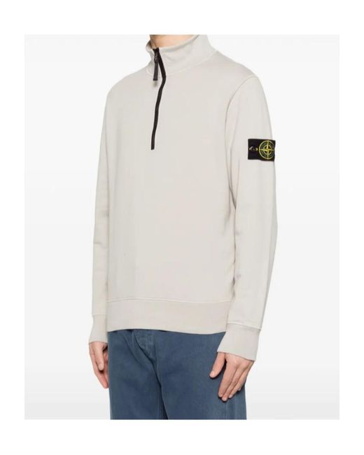 Stone Island White Logo Patch Quarter-Zip Sweatshirt for men