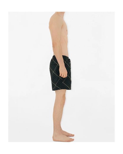 Burberry Green Check-Print Drawstring Swim Shorts for men