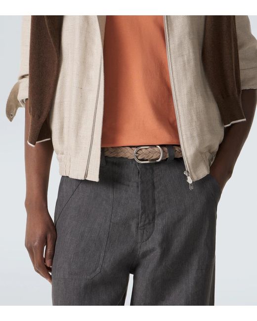 Brunello Cucinelli White Braided Suede Belt for men