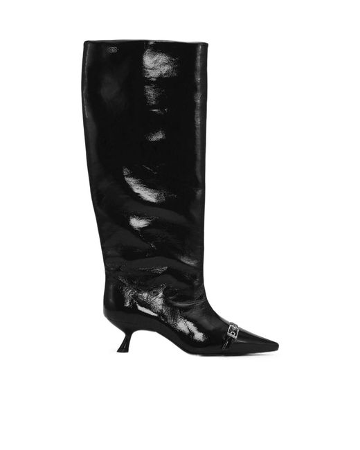 Ganni Black Eyelets Slouchy High Shaft Boots