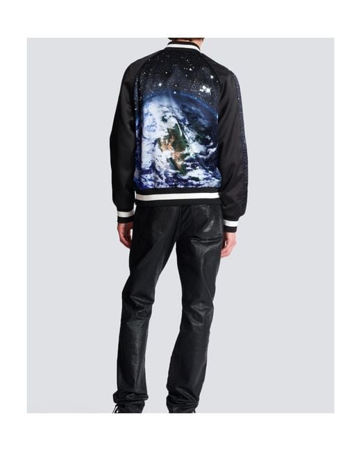 Balmain Blue Printed Bomber Jacket for men