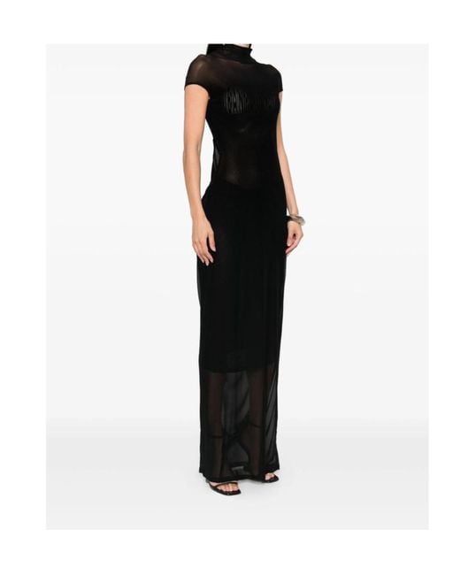 Jean Paul Gaultier Black Mesh-Panelled Maxi Dress