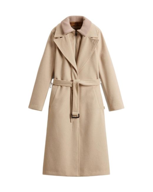 Woolrich Natural Single-Breasted Belted Coat