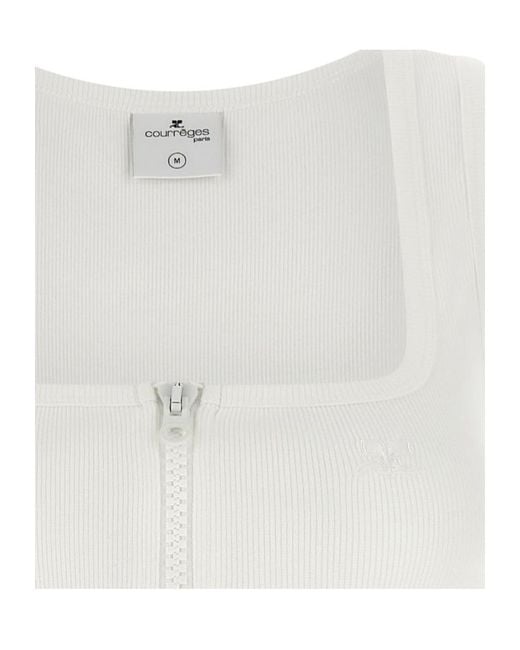 Courreges White Ribbed-Knit Zip-Up Tank Top