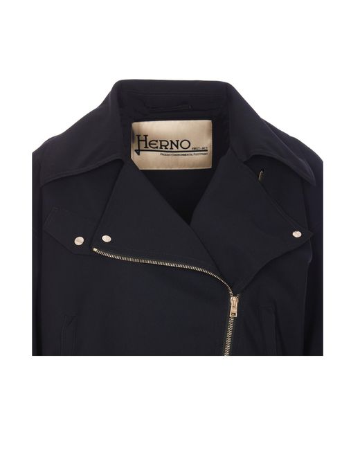 Herno Blue Zip-Up Biker Jacket