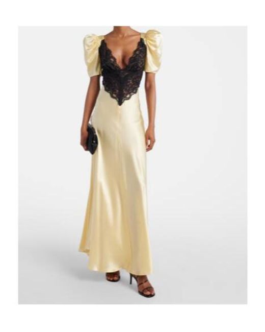 Rodarte Metallic Lace-Trimmed Silk Charmeuse Gown
