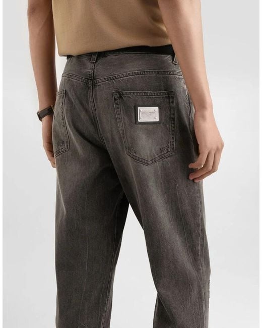 Dolce & Gabbana Gray Distressed-Effect Jeans for men