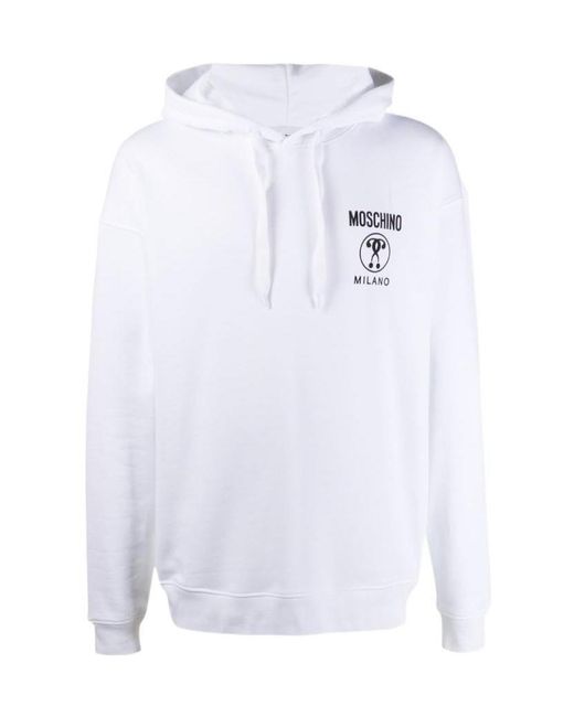 Moschino White Double Question Mark Logo-Print Hoodie for men