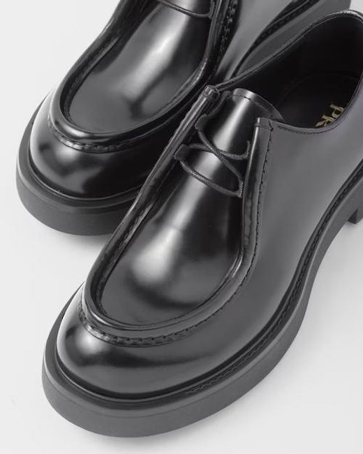 Prada Black Opaque Brushed Leather Lace-Up Shoes for men