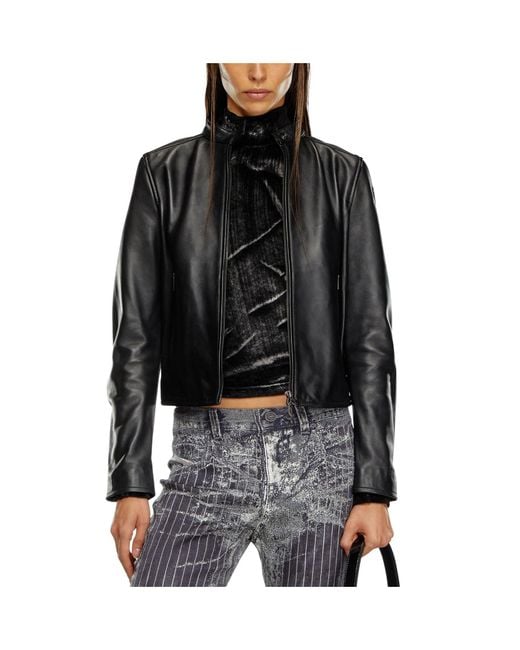 DIESEL Black L-Ayla Zipped Leather Biker Jacket