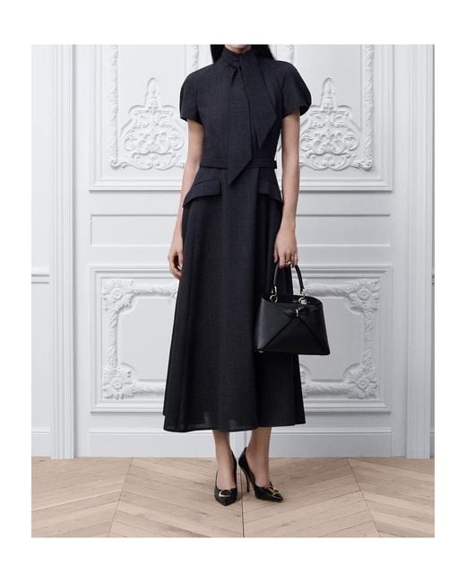 Dior Black Mid-Length Dress With Ascot-Effect Tied Collar