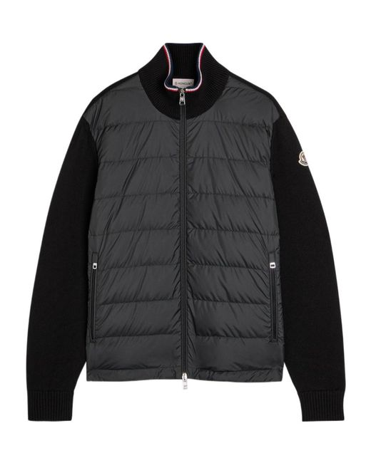 Moncler Black Quilted Shell And Knit Jacket for men
