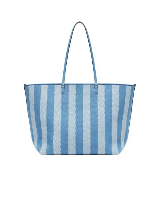 Fendi Blue Roll Striped Reversible Large Tote Bag