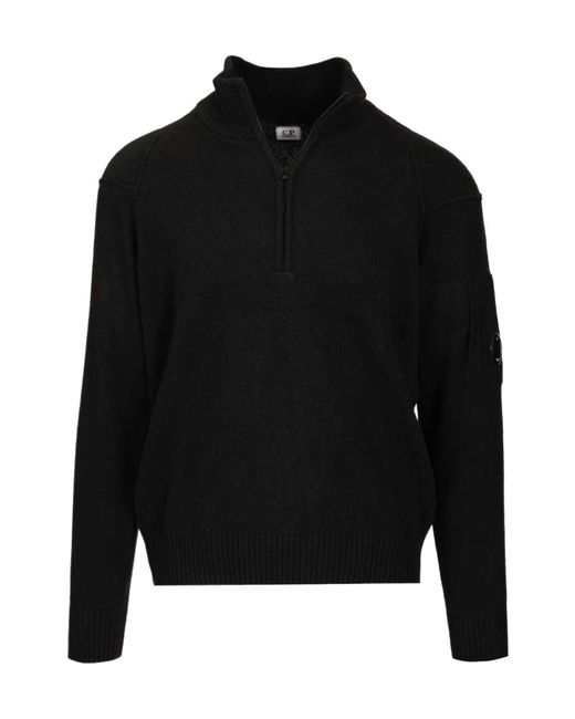 C P Company Black Half-Zip Jumper for men