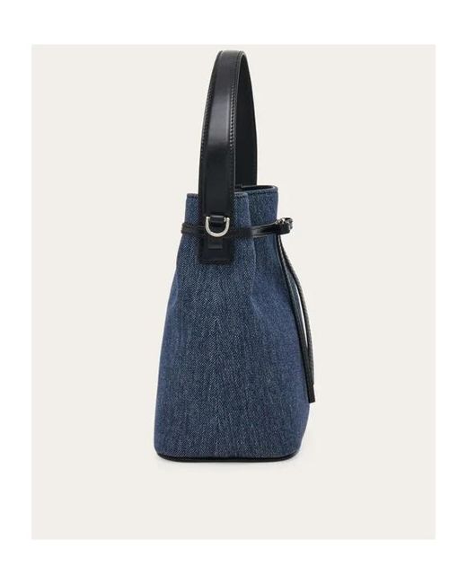 Ferragamo Blue Mini Ribbon Bucket Bag