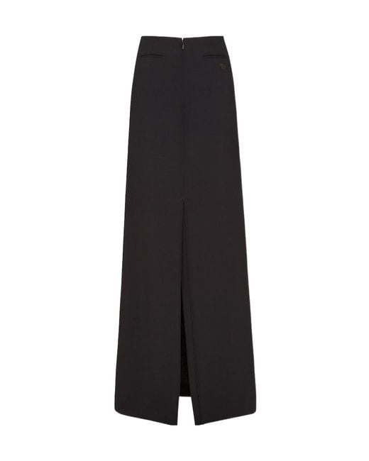 Fendi Black Logo Embroidered Back-Slit Long Skirt