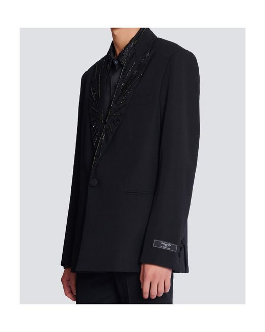 Balmain Black Crystal-Embellished Single-Breasted Blazer for men