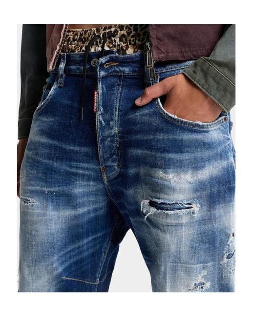 DSquared² Blue Five-Pocket Denim Jeans With Distressed Finish for men