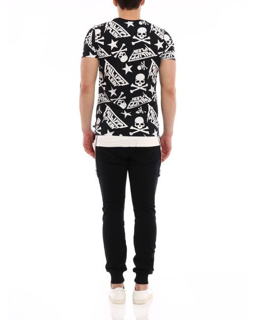 Philipp Plein Black T-Shirt With Round Neck And Short Sleeves for men