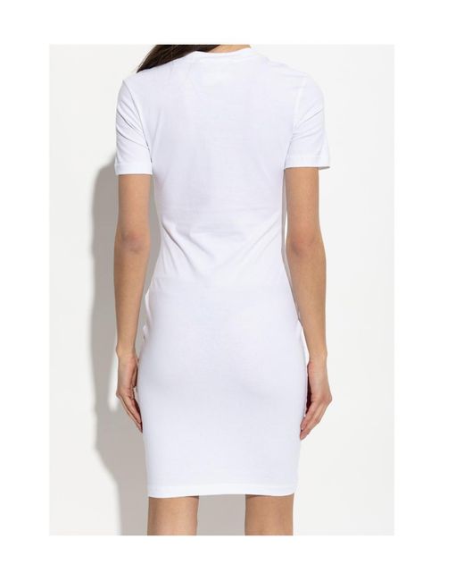 Versace Jeans White Couture Logo Printed Crewneck Dress