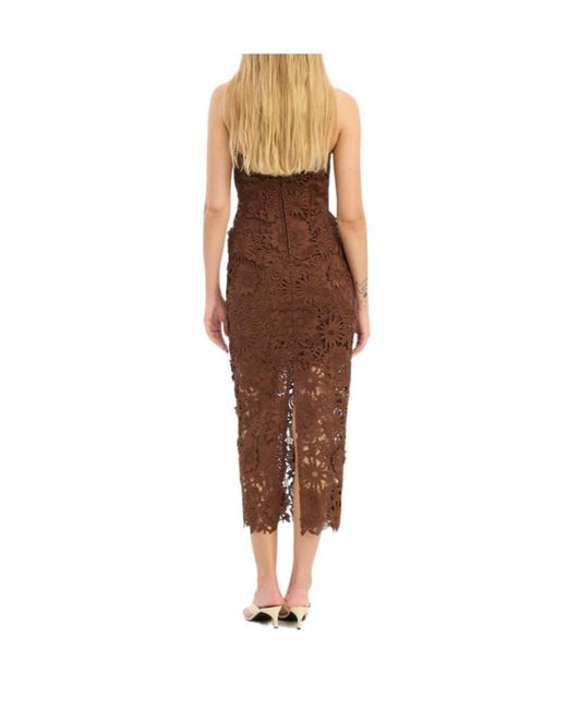 ROTATE BIRGER CHRISTENSEN Brown 3D Lace Midi Dress Dark