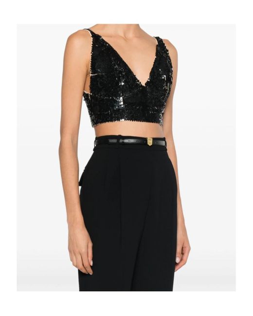 P.A.R.O.S.H. Black Sequinned Crop Top