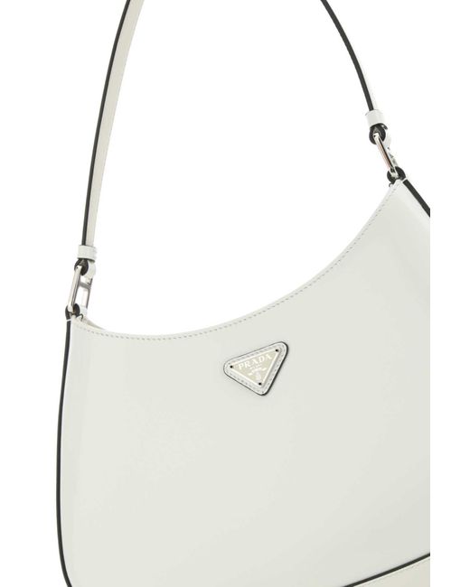 Prada White Cleo Brushed Leather Shoulder Bag