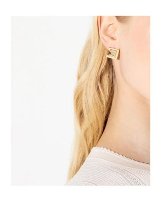 Elisabetta Franchi White Earrings With Logo And Rhinestones