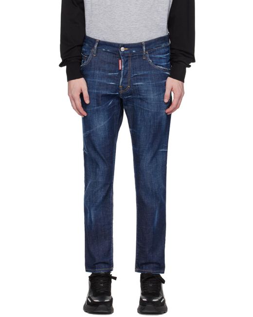 DSquared² Blue Dark Clean Wash Skater Jeans for men