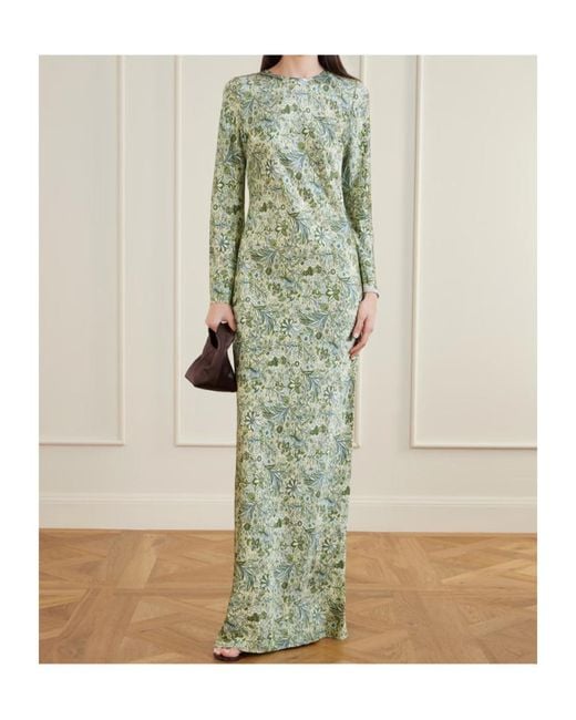 Veronica Beard Green Gemma Printed Silk-Blend Satin Maxi Dress