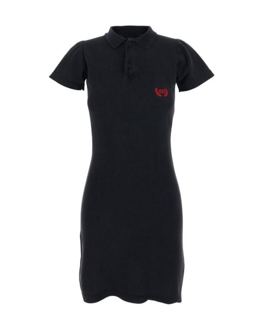 Balenciaga Black Mini Dress With Polo Shirt Style Collar And Logo Deta