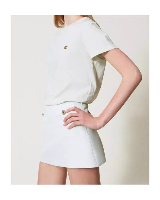 Twinset White Logo-Plaque T-Shirt