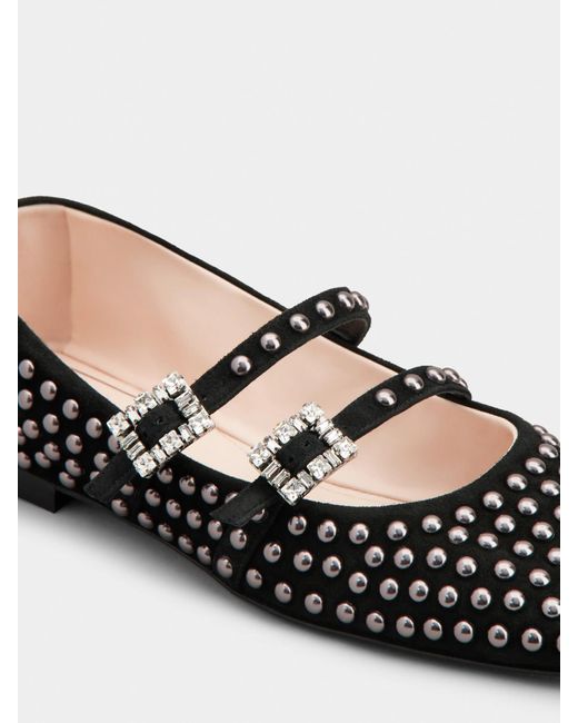 Roger Vivier Black Stud Embellished Buckle Strap Flat Shoes