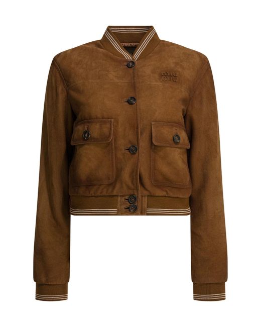 Miu Miu Brown Button-Up Cropped Blouson Jacket