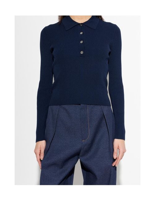 MICHAEL Michael Kors Blue Long-Sleeves Ribbed Polo Top