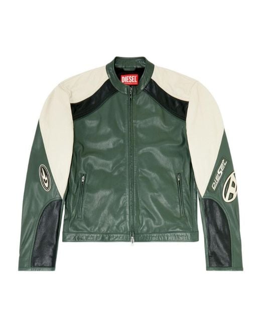 DIESEL Green L-Ahti Leather Jacket for men